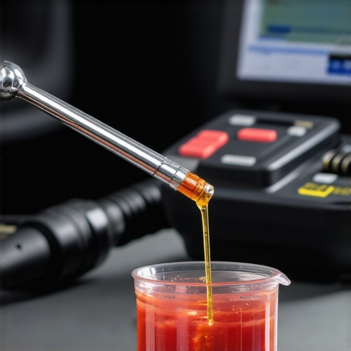 A technician inspecting transmission fluid with advanced diagnostic equipment