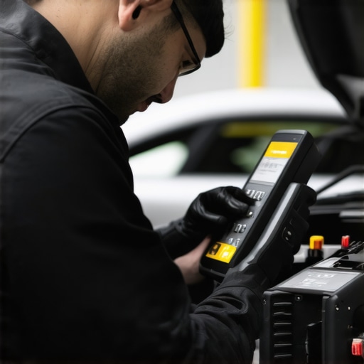Sensor Calibration in Modern Auto Repair Technician calibrating vehicle sensors using advanced diagnostic tools in a workshop