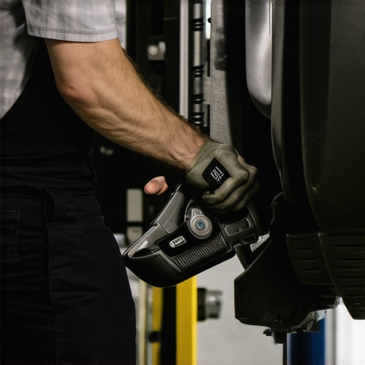 Mechanic analyzing transmission diagnostics with computer tools