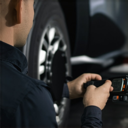 Mechanic analyzing transmission system with high-tech diagnostic equipment.