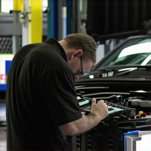 Auto technician performing diagnostic scan Auto technician using diagnostic tools in repair shop