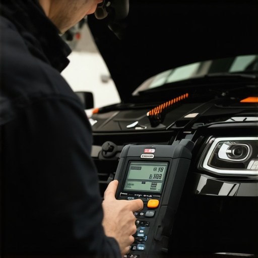 Mechanic using diagnostic tools on a car in a garage