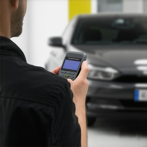 Mechanic diagnosing a car with an OBD-II scanner to ensure vehicle health