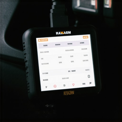 A person inspecting a car's diagnostic scanner connected to the vehicle