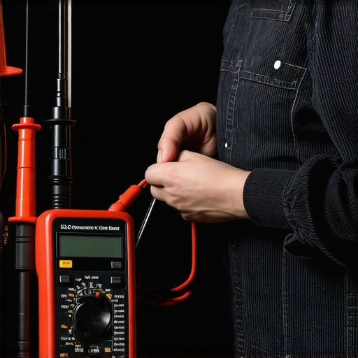 Person diagnosing car electrical system with multimeter and scanner