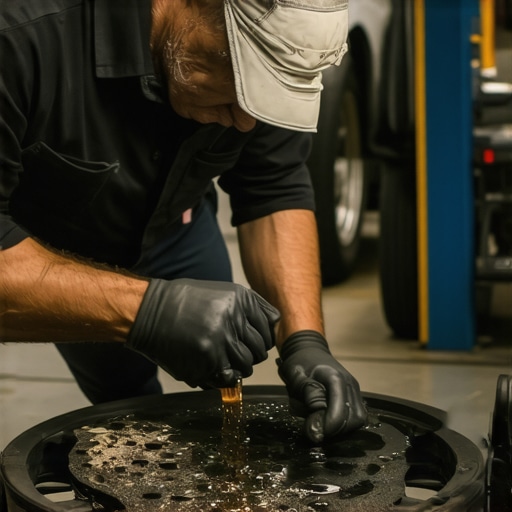 Mechanic replacing transmission fluid during car service
