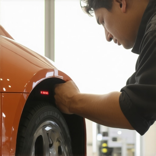 Mechanic using laser equipment to realign a 2026 vehicle's frame