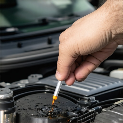 Mechanic inspecting transmission fluid dipstick in a car engine