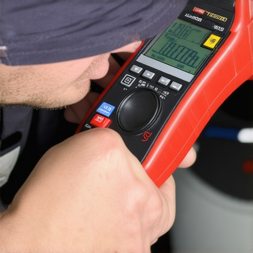 Mechanic checking vehicle sensors with a multimeter and scanner