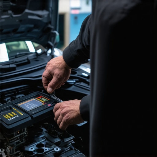 Mechanic working with digital diagnostic tools on car engine