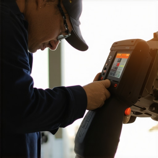 Using Digital Wheel Alignment Tools for Accurate Maintenance Mechanic performing wheel alignment with digital equipment in an auto repair shop.
