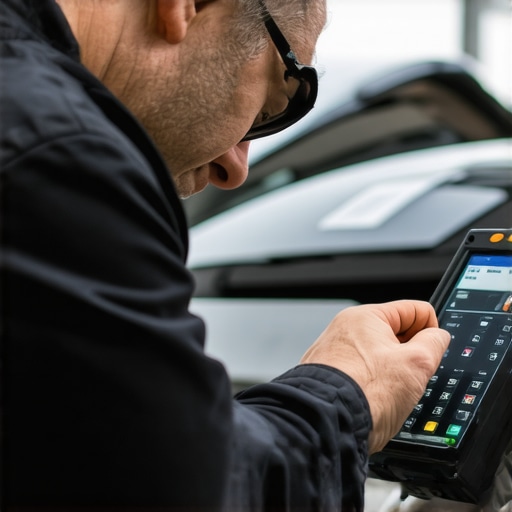 Advanced Transmission Diagnostics in Action Technician performing transmission diagnostics with high-tech tools