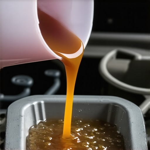 Person pouring new transmission fluid into a car's transmission using a funnel.