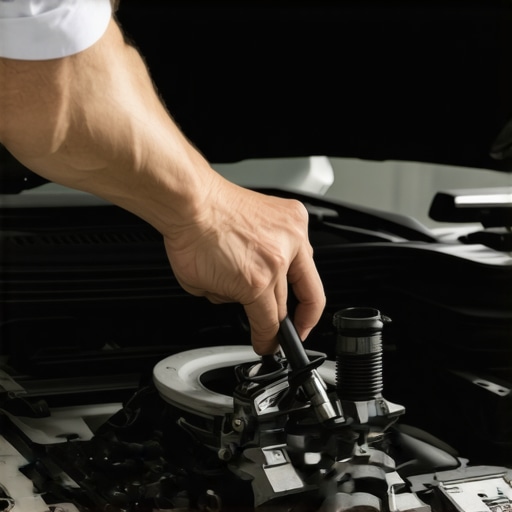 Person using tools to replace crankshaft position sensor in car engine.