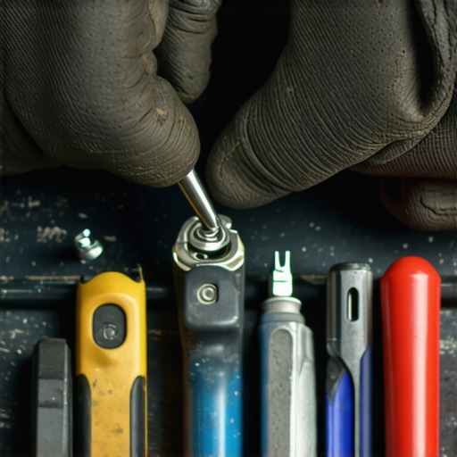 Mechanic replacing a car sensor with tools on a vehicle