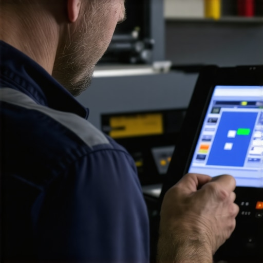 Using Advanced Diagnostic Tools for Auto Maintenance Mechanic operating a detailed scan tool on a car in a professional garage