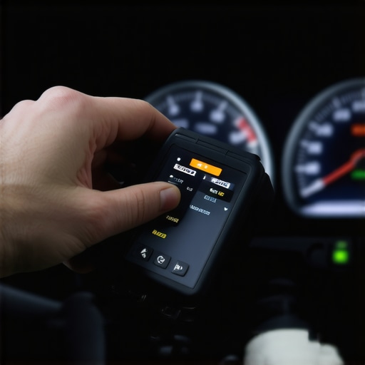 Using an Advanced OBD-II Scanner for Transmission Diagnostics Mechanic with diagnostic tool connected to car's dashboard for transmission health check