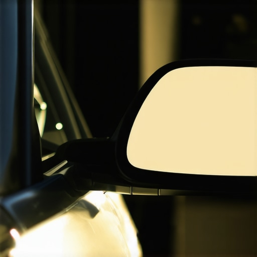 Close-up of car side mirror sensors after cleaning to ensure proper function.