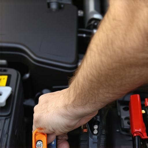 Person removing negative terminal of car battery to reset electronic systems