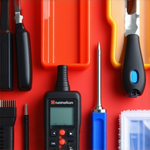 A professional mechanic's toolkit displayed with diagnostic and maintenance equipment for auto repair.