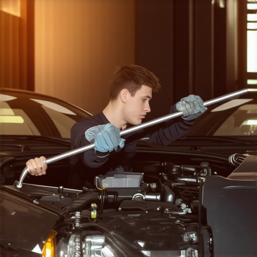 Mechanic reaching into the engine bay to manually unlock a broken hood latch