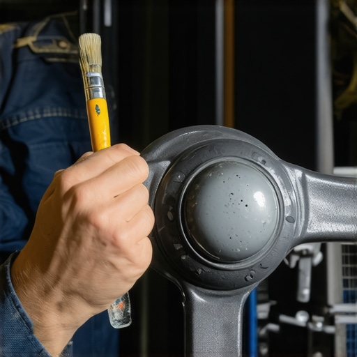Person carefully spreading repair compound on a car steering wheel.