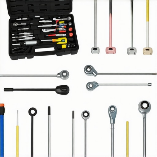Tools and diagnostics for car maintenance laid out on a workbench.