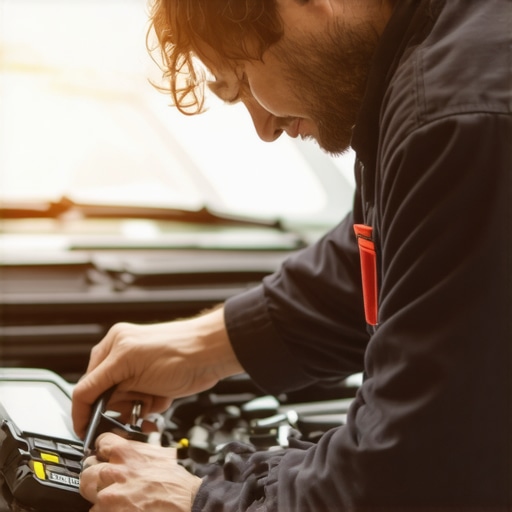 Mechanic using diagnostic tools to check a car's engine