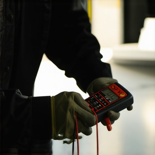 Person testing car electrical wiring with a multimeter to diagnose issues