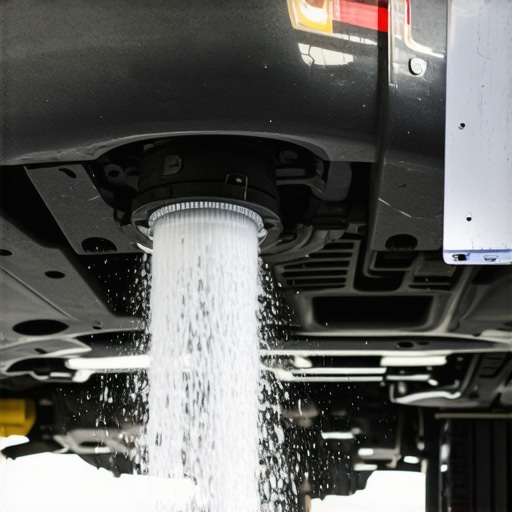 Mechanic applying soapy water to exhaust pipe to identify leaks