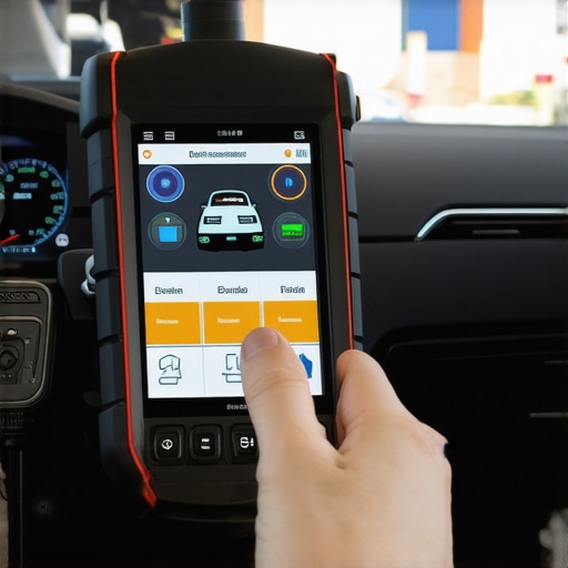 Diagnostic Scanner in Car Maintenance Professional mechanic using diagnostic scanner to check a vehicle's electronic systems
