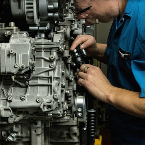 Mechanic inspecting engine seals for leaks during maintenance