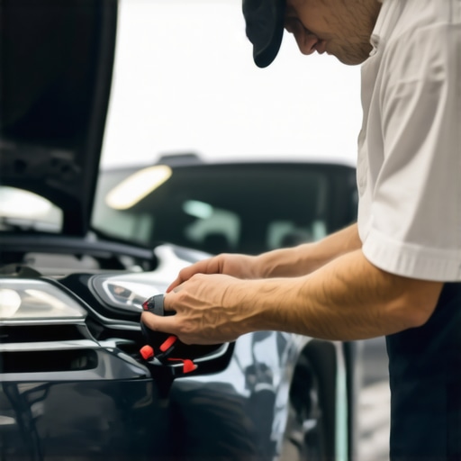 Mechanic using diagnostic tools under the hood of a car