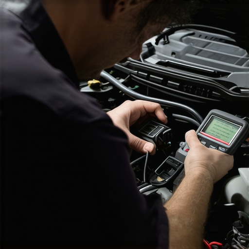 Expert Diagnostic of Transmission System Mechanic inspecting car transmission with diagnostic equipment
