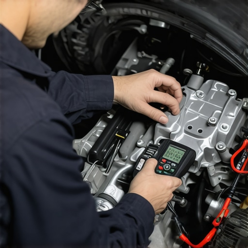 Expert Transmission Inspection Mechanic examining transmission components with diagnostic equipment
