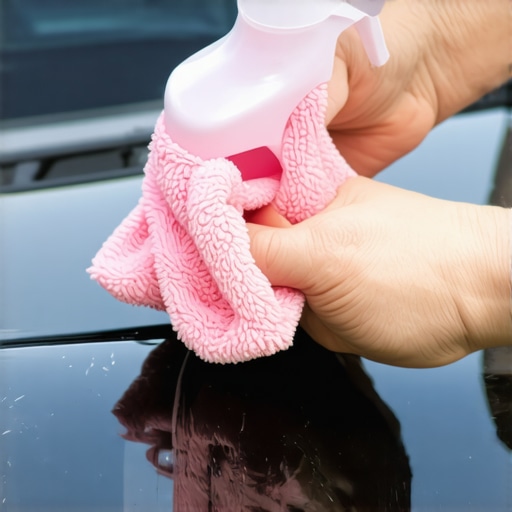 Car detailer carefully removing tree sap from vehicle's surface with microfiber cloth