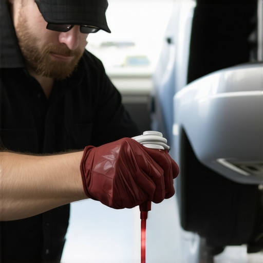 Person checking transmission fluid in a car's engine bay