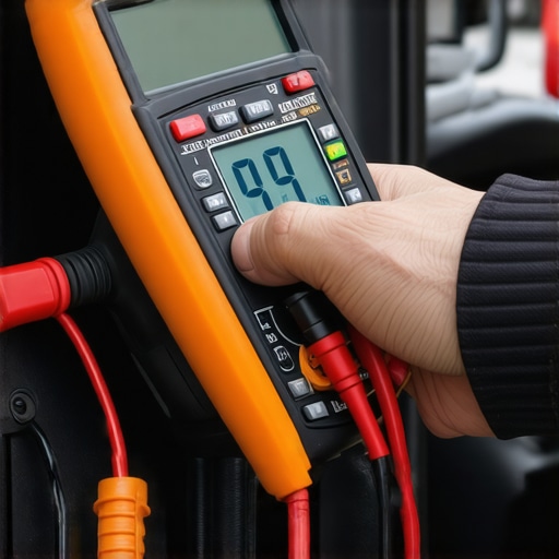 Mechanic testing car's electrical system with multimeter