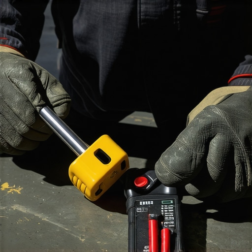 Professional Auto Maintenance Tools Mechanic measuring electrical voltage and tightening bolts in a car workshop