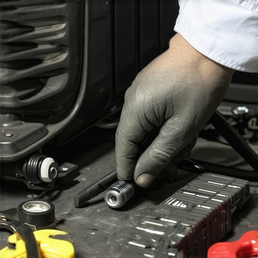 Mechanic's hand installing a new oxygen sensor under a car hood.