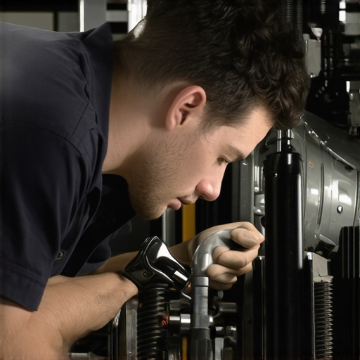 Mechanic inspecting transmission components with a wrench