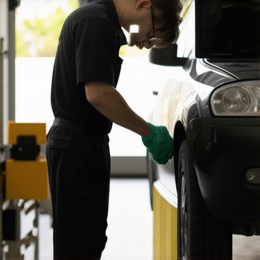 Transmission inspection at the garage Mechanic checking transmission fluid level in a car