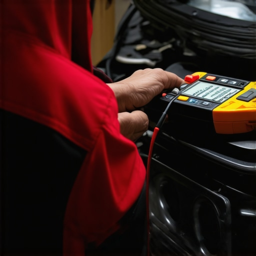 A professional mechanic testing a vehicle's electrical system with a multimeter