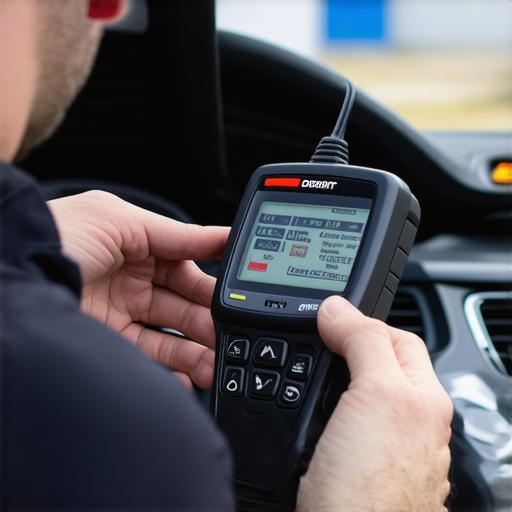 Using an OBD-II Scanner for Car Diagnostics Mechanic checking vehicle diagnostics with an OBD-II scanner