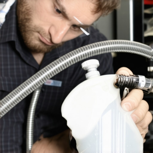 Mechanic applying soapy water to engine hoses to find vacuum leaks.