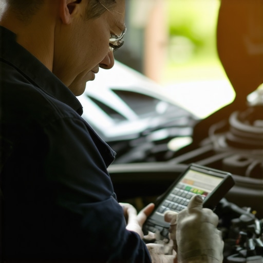 Technician running a detailed scan on a car's ECU with specialized equipment.