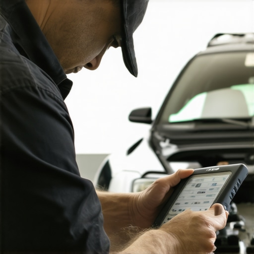 Automotive Scan Tool in Action Mechanic diagnosing transmission sensors with a professional-grade scan tool.