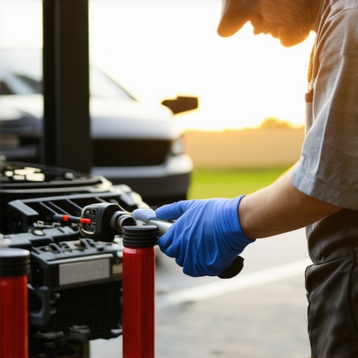 Technician bleeding brake lines during maintenance