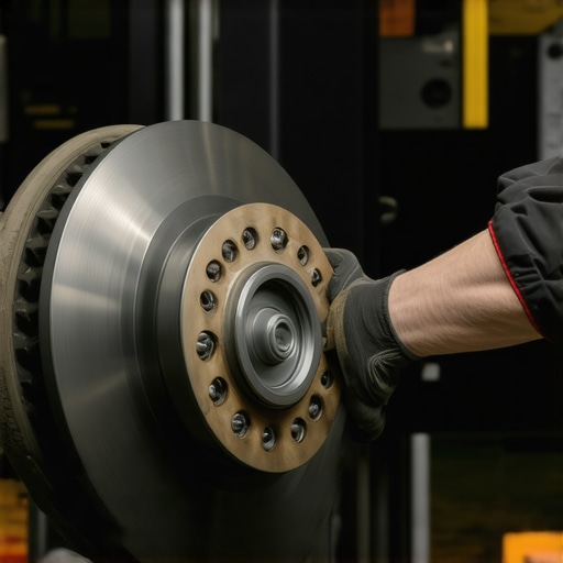 Brake Rotor Inspection and Resurfacing Technician inspecting brake rotors with a dial indicator gauge in a professional auto repair shop