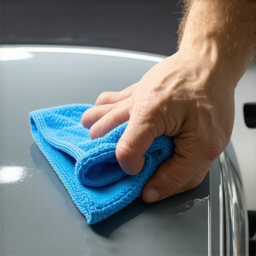 Person polishing scratched plastic surface inside a car with microfiber cloth